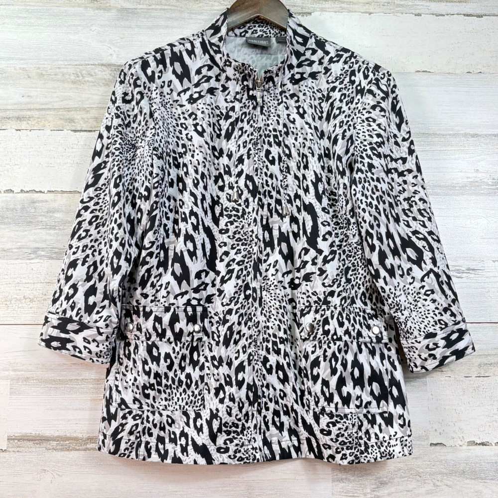 Additions by Chicos Womens Leopard Print Zip Up Jacket Mock Neck Size‎ 1 Medium